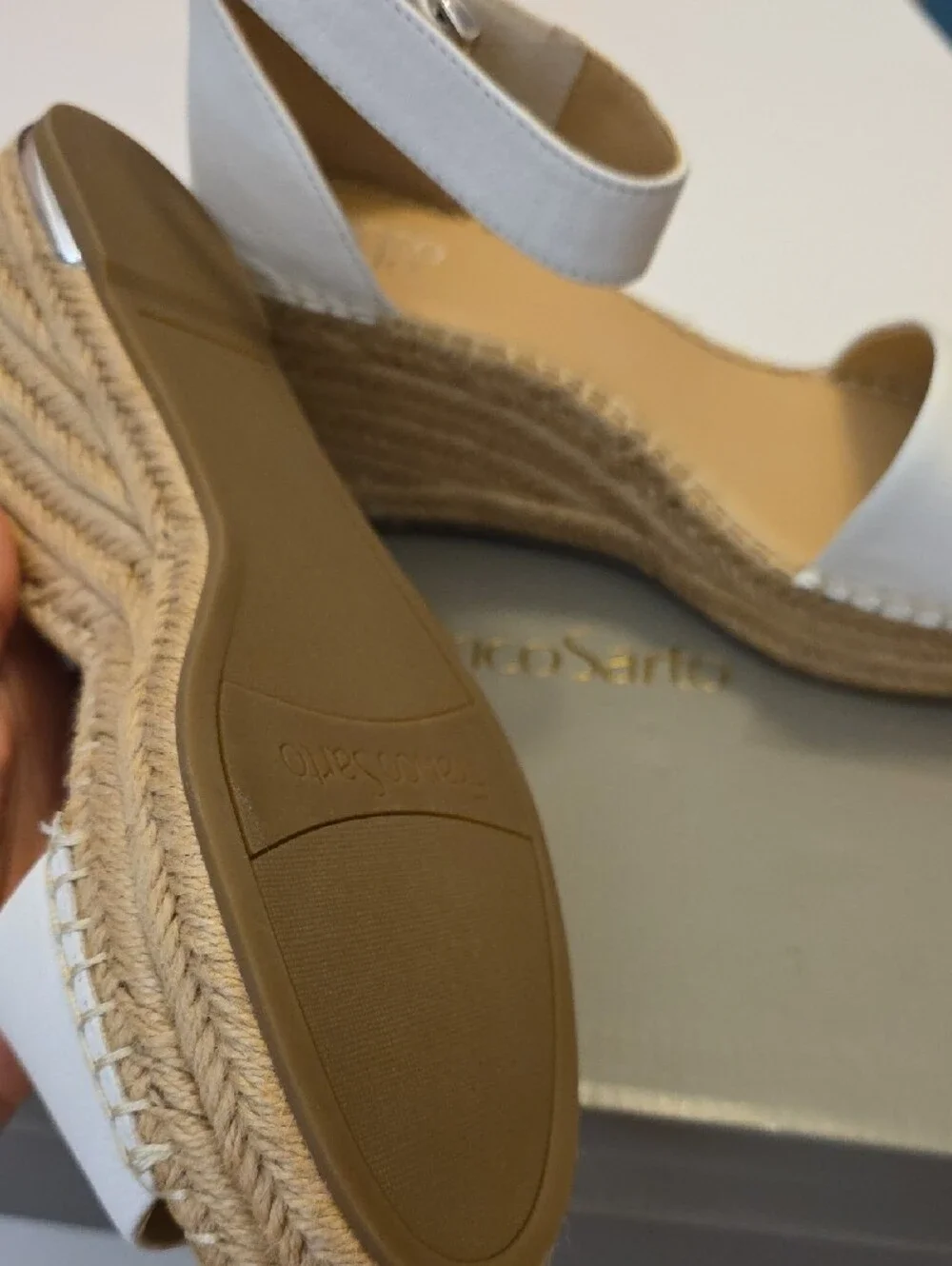Franco Sarto White Leather Espadrille Wedge Sandals